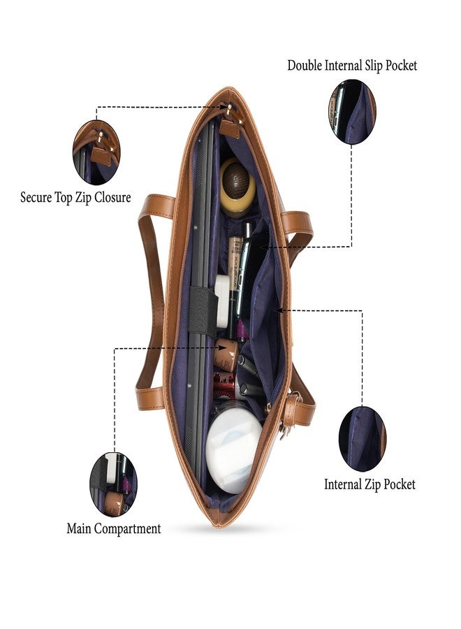 كابريس حقيبة حمل كبيرة من كابريس سانسا للكمبيوتر المحمول مقاس 16 بوصة للنساء | تصميم أنيق ومتين ومتعدد الجيوب للعمل والسفر والتسوق | أحزمة مريحة للكتف والحمل باليد للاستخدام اليومي (لون بني فاتح) - Image 4